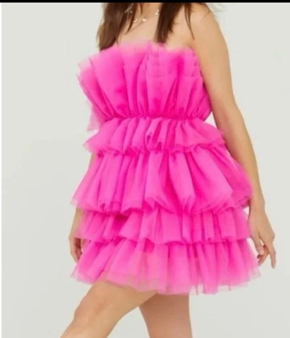 Altar'd State Daria Tulle Mini Dress in fuchsia pink Small NWT